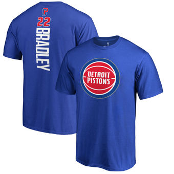 Detroit Pistons 22 Avery Bradley Fanatics Branded Blue Backer Name & Number T-Shirt