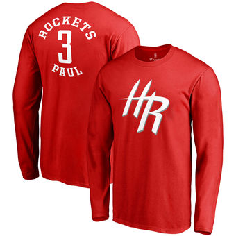 Houston Rockets 3 Chris Paul Fanatics Branded Red Round About Name & Number Long Sleeve T-Shirt