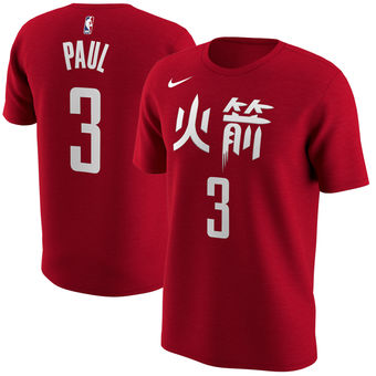 Houston Rockets 3 Chris Paul Nike Red City Edition Name & Number Performance T-Shirt
