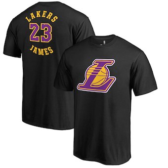 Los Angeles Lakers 23 LeBron James Fanatics Branded Black Round About Name & Number T-Shirt
