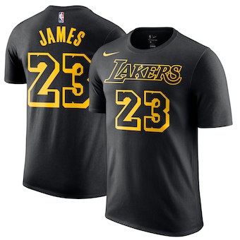 Los Angeles Lakers 23 LeBron James Nike Black City Edition Name & Number Performance T-Shirt