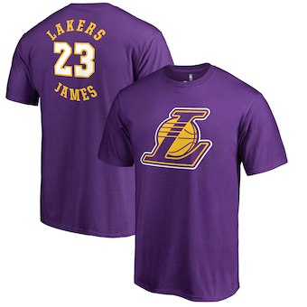 Los Angeles Lakers 23 LeBron James Fanatics Branded Purple Round About Name & Number T-Shirt