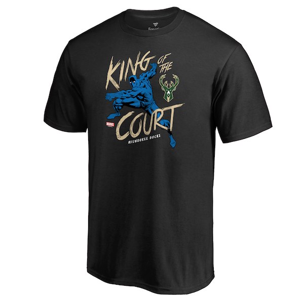 Milwaukee Bucks Fanatics Branded Black Marvel Black Panther King of the Court T-Shirt