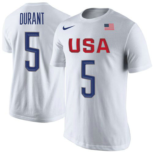 Team USA 5 Kevin Durant Basketball Nike Rio Replica Name & Number T-Shirt White
