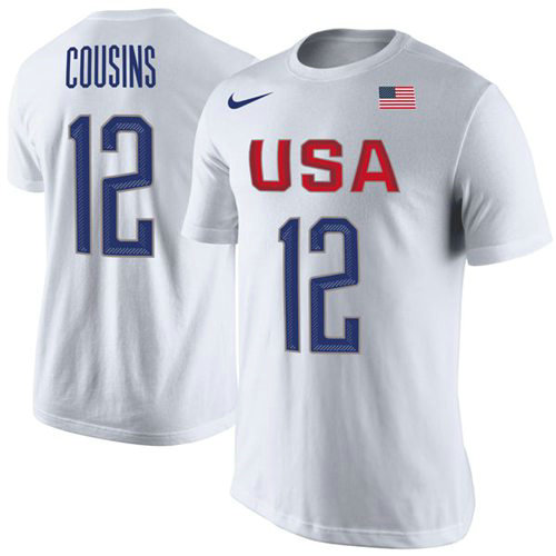 Team USA 12 DeMarcus Cousins Basketball Nike Rio Replica Name & Number T-Shirt White