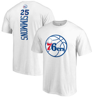 Philadelphia 76ers 25 Ben Simmons Fanatics Branded White Backer Name & Number T-Shirt