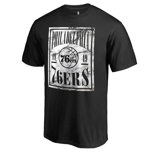 Philadelphia 76ers Fanatics Branded Black Court Vision Marble T-Shirt - Click Image to Close