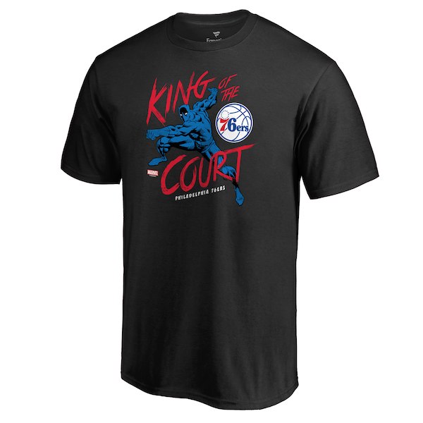 Philadelphia 76ers Fanatics Branded Black Marvel Black Panther King of the Court T-Shirt
