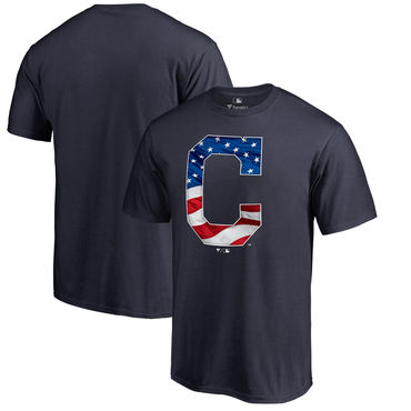Cleveland Indians Fanatics Branded Navy Banner Wave T Shirt - Click Image to Close