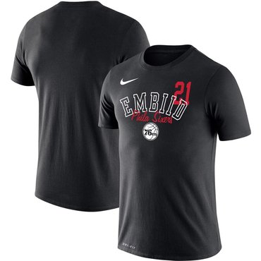 Joel Embiid Philadelphia 76ers Nike Player Performance T-Shirt Black - Click Image to Close