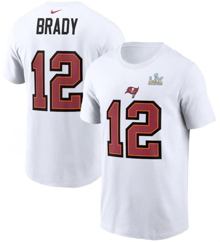 Tampa Bay Buccaneers Tom Brady White Super Bowl LV Champions Name & Number T-Shirt
