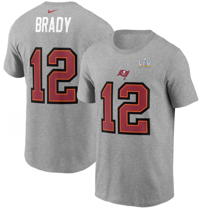 Tampa Bay Buccaneers Tom Brady Heathered Gray Super Bowl LV Champions Name & Number T-Shirt