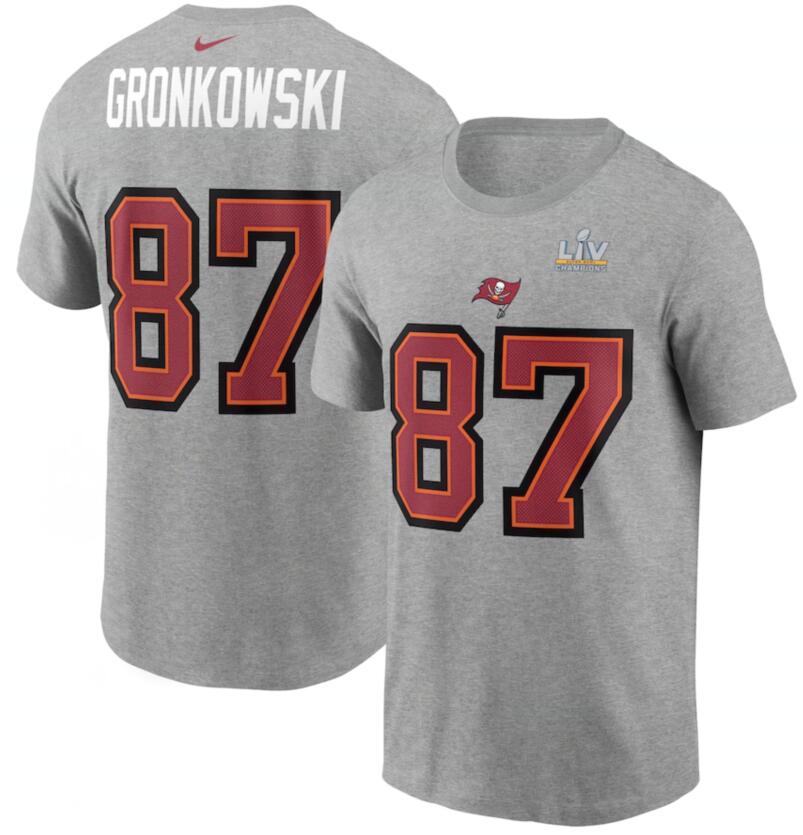 Tampa Bay Buccaneers Rob Gronkowski Heathered Gray Super Bowl LV Champions Name & Number T-Shirt