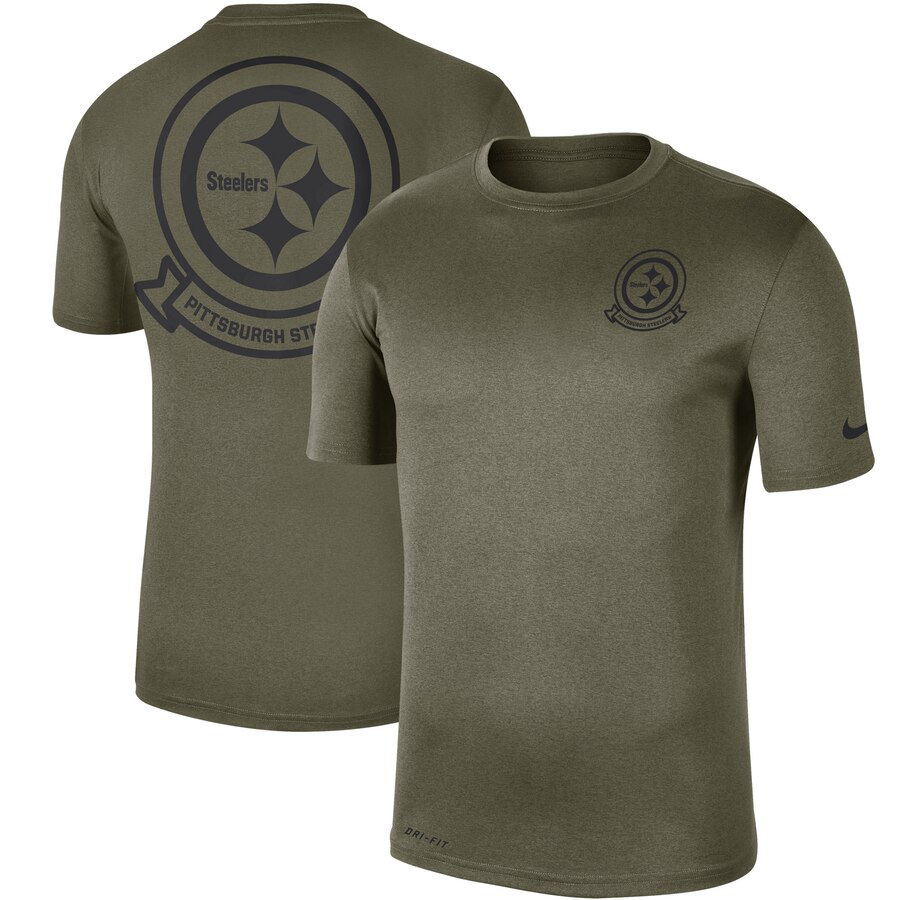 Pittsburgh Steelers Olive 2019 Salute to Service Sideline Seal Legend Performance T-Shirt - Click Image to Close