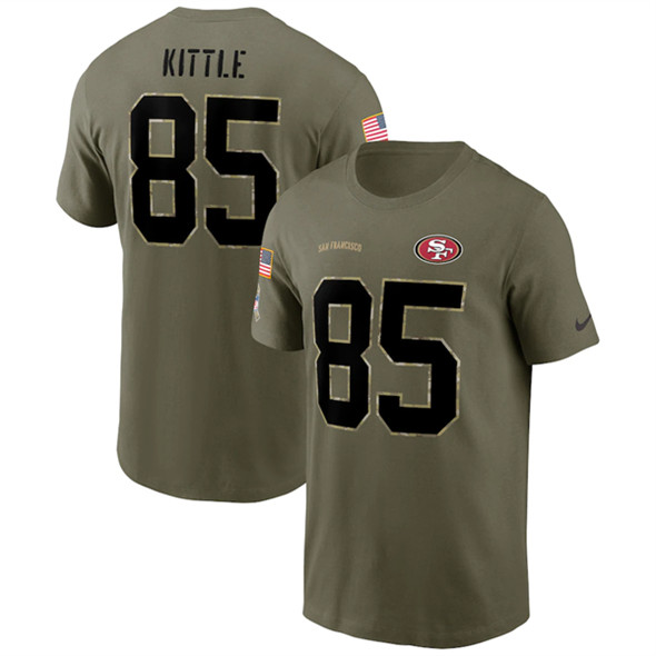 San Francisco 49ers #85 George Kittle 2022 Olive Salute to Service T-Shirt - Click Image to Close