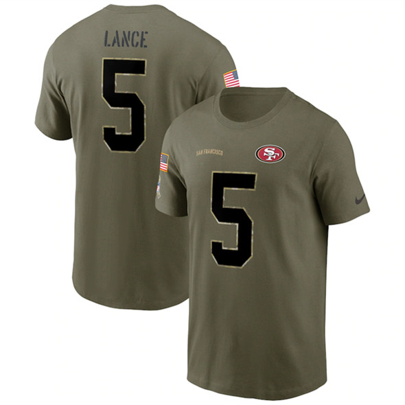 San Francisco 49ers #5 Trey Lance 2022 Olive Salute to Service T-Shirt - Click Image to Close