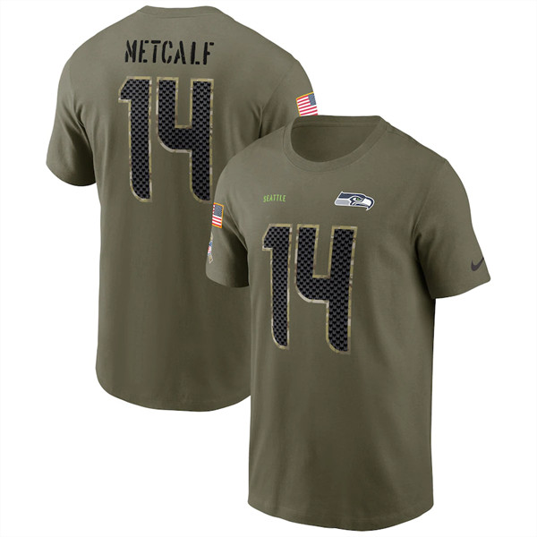 Seattle Seahawks #14 DK Metcalf 2022 Olive Salute to Service T-Shirt
