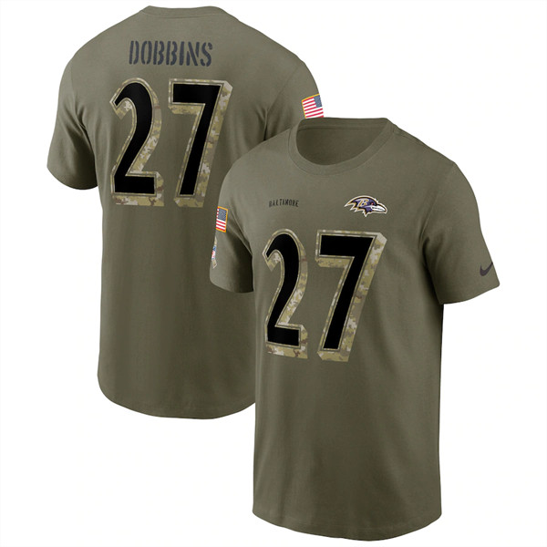 Baltimore Ravens #27 J.K. Dobbins 2022 Olive Salute to Service T-Shirt
