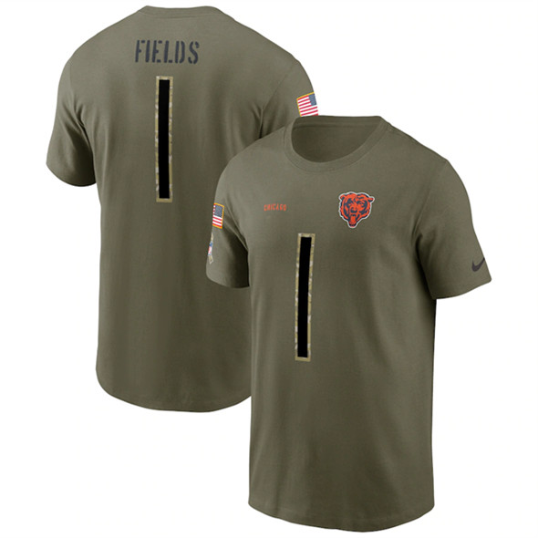 Chicago Bears #1 Justin Fields 2022 Olive Salute to Service T-Shirt