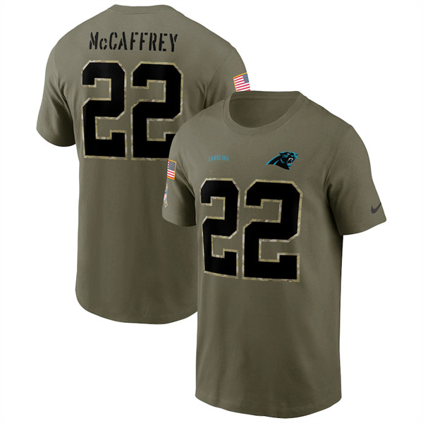 Carolina Panthers #22 Christian McCaffrey 2022 Olive Salute to Service T-Shirt