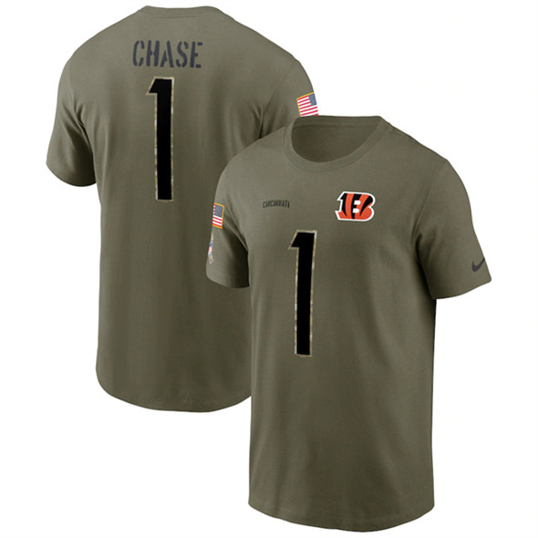 Cincinnati Bengals #1 Ja'Marr Chase 2022 Olive Salute to Service T-Shirt