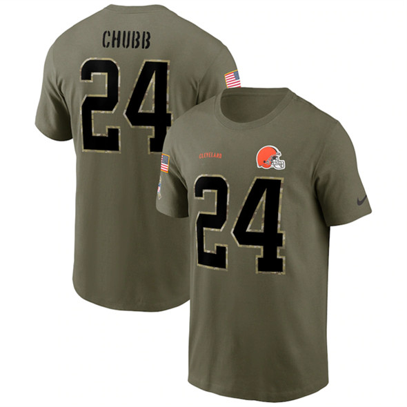 Cleveland Browns #24 Nick Chubb 2022 Olive Salute to Service T-Shirt