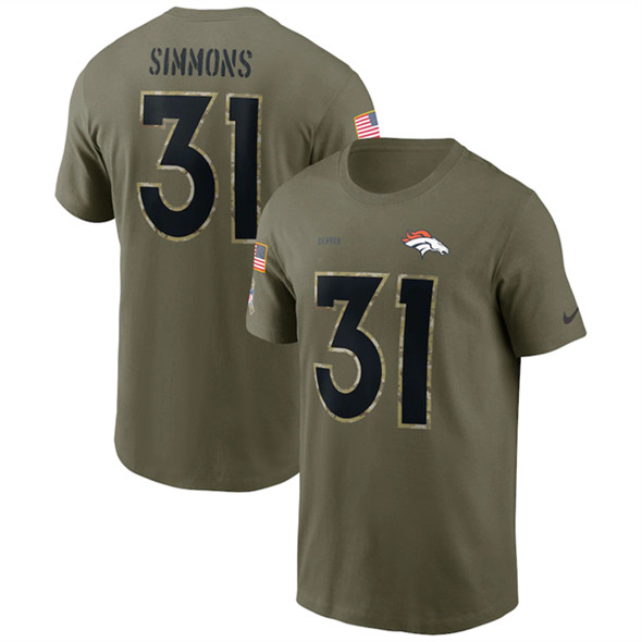 Denver Broncos #31 Justin Simmons 2022 Olive Salute to Service T-Shirt