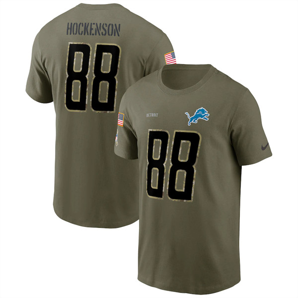 Detroit Lions #88 T.J. Hockenson 2022 Olive Salute to Service T-Shirt