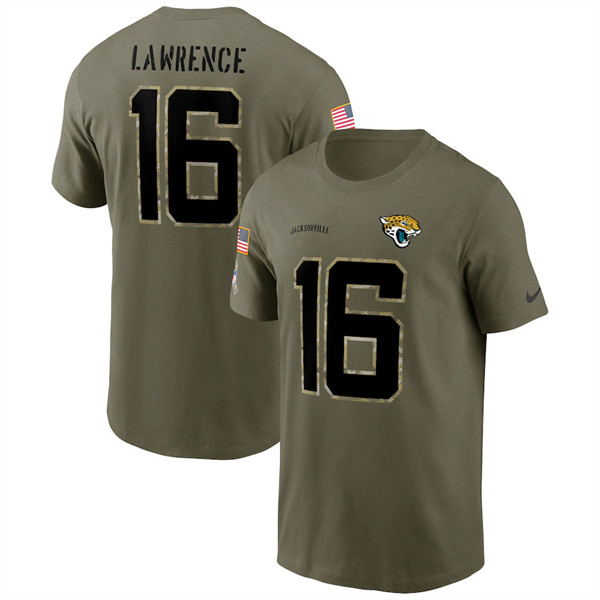 Jacksonville Jaguars #16 Trevor Lawrence 2022 Olive Salute to Service T-Shirt