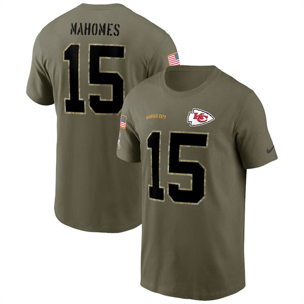 Kansas City Chiefs #15 Patrick Mahomes 2022 Olive Salute to Service T-Shirt