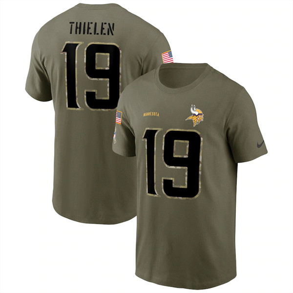 Minnesota Vikings #19 Adam Thielen 2022 Olive Salute to Service T-Shirt - Click Image to Close