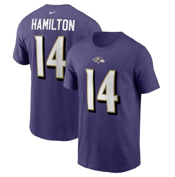 Baltimore Ravens #14 Kyle Hamilton 2022 Purple Name & Number T-Shirt