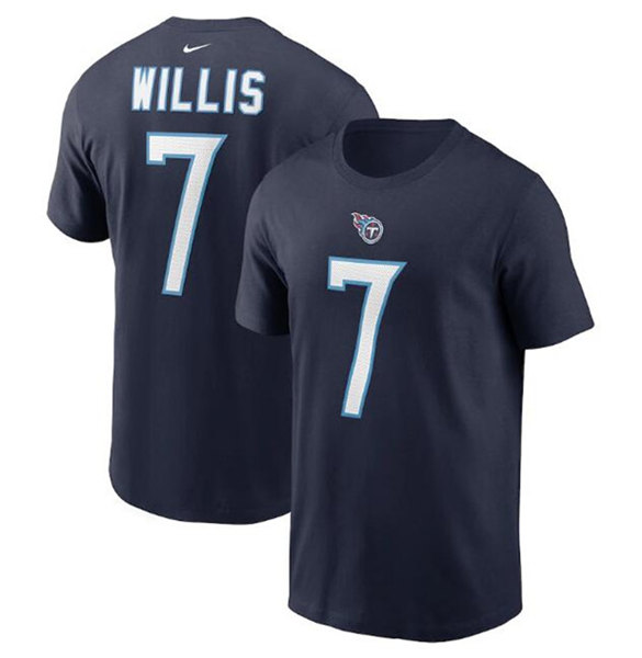 Tennessee Titans #7 Malik Willis 2022 Navy Name & Number T-Shirt