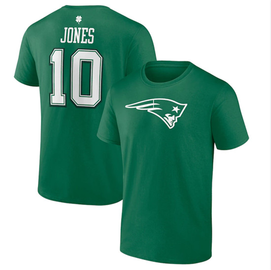New England Patriots #10 Mac Jones Green St. Patrick's Day Icon Player T-Shirt - Click Image to Close