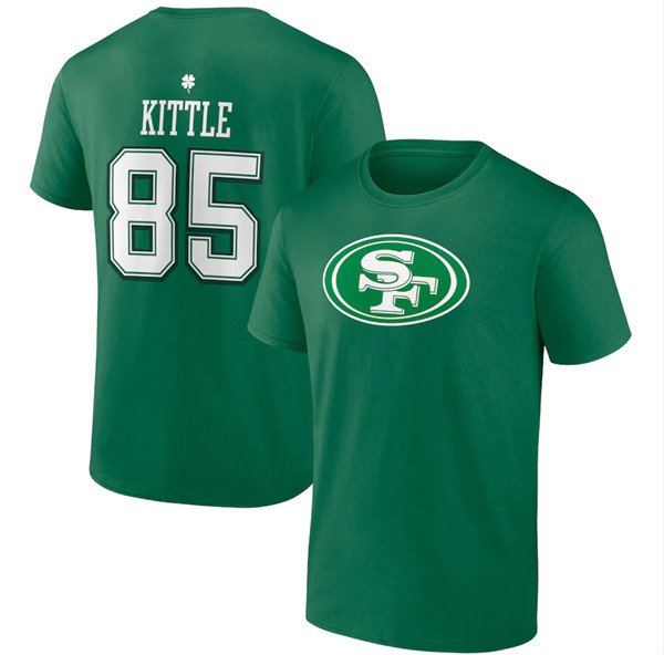 San Francisco 49ers #85 George Kittle Green St. Patrick's Day Icon Player T-Shirt - Click Image to Close
