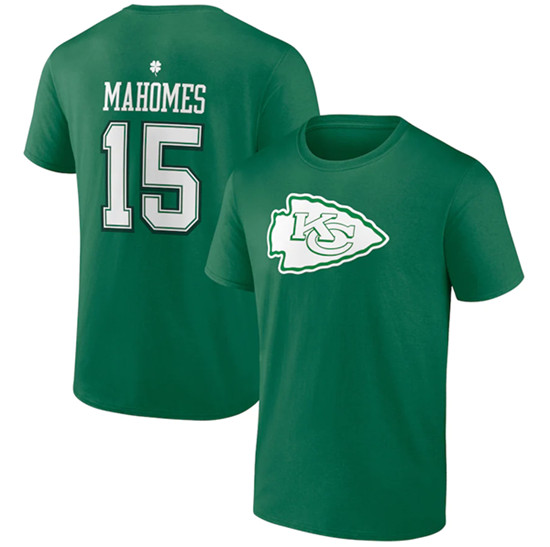 Kansas City Chiefs #15 Patrick Mahomes Green St. Patrick's Day Icon Player T-Shirt