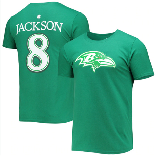 Baltimore Ravens #8 Lamar Jackson Green St. Patrick's Day Icon Player T-Shirt