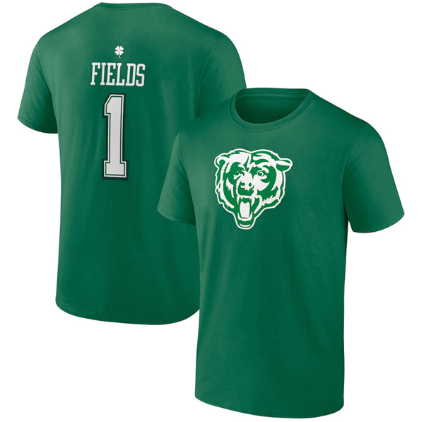 Chicago Bears #1 Justin Fields Green St. Patrick's Day Icon Player T-Shirt