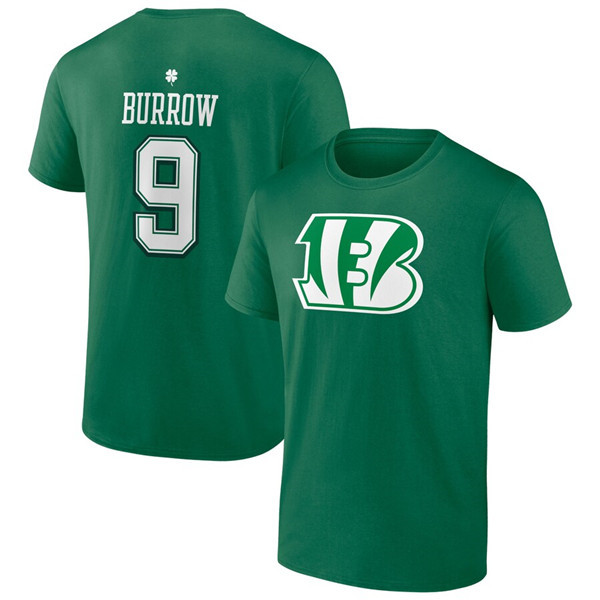 Cincinnati Bengals #9 Joe Burrow Green St. Patrick's Day Icon Player T-Shirt
