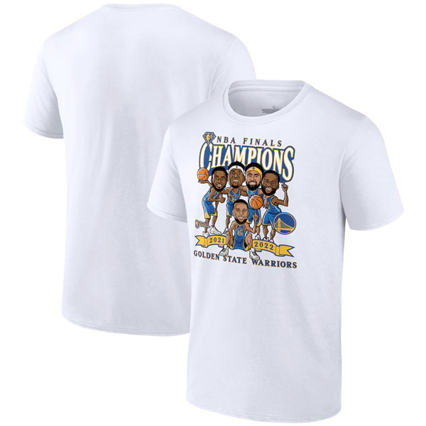 Golden State Warriors 2021-22 White NBA Finals Champions Caricature T-Shirt