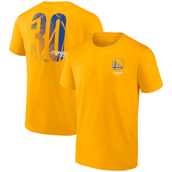 Golden State Warriors #30 Stephen Curry 2021-2022 Gold NBA Finals Champions Name & Number T-Shirt