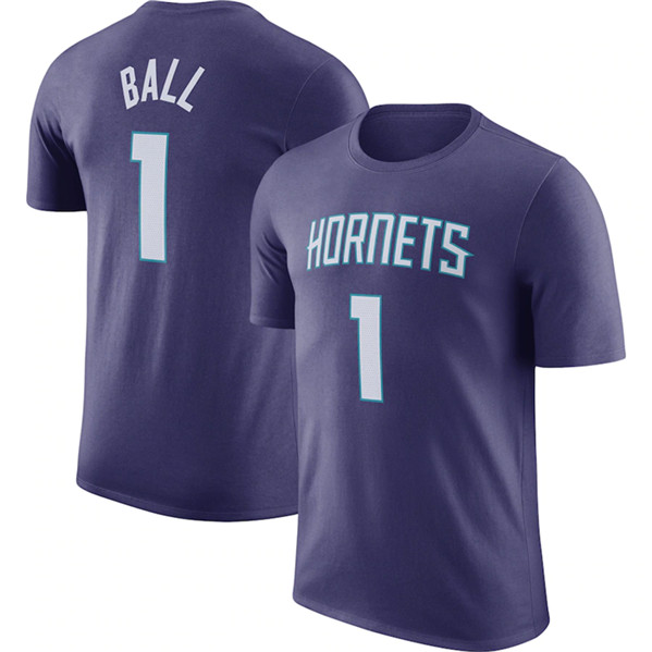Charlotte Hornets #1 LaMelo Ball Purple 2022-23 Statement Edition Name & Number T-Shirt