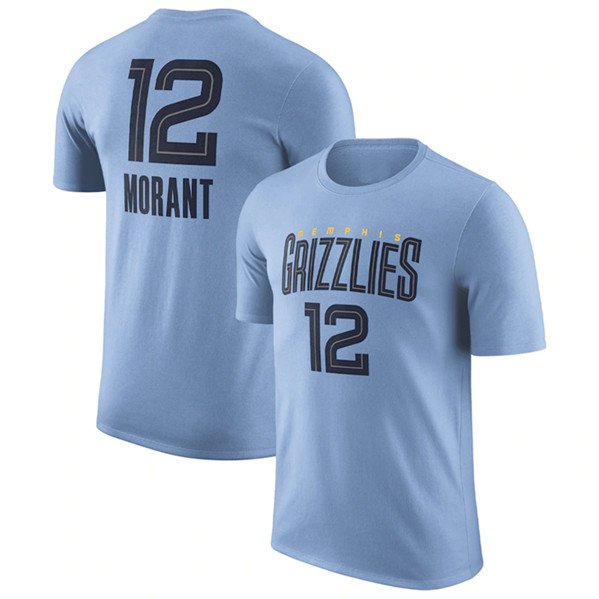 Memphis Grizzlies #12 Ja Morant Light Blue 2022-23 Statement Edition Name & Number T-Shirt
