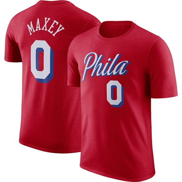 Philadelphia 76ers #0 Tyrese Maxey Red 2022-23 Statement Edition Name & Number T-Shirt