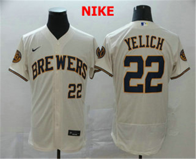 2020 Milwaukee Brewers #22 Christian Yelich Cream Stitched MLB Flex Base Nike Jersey