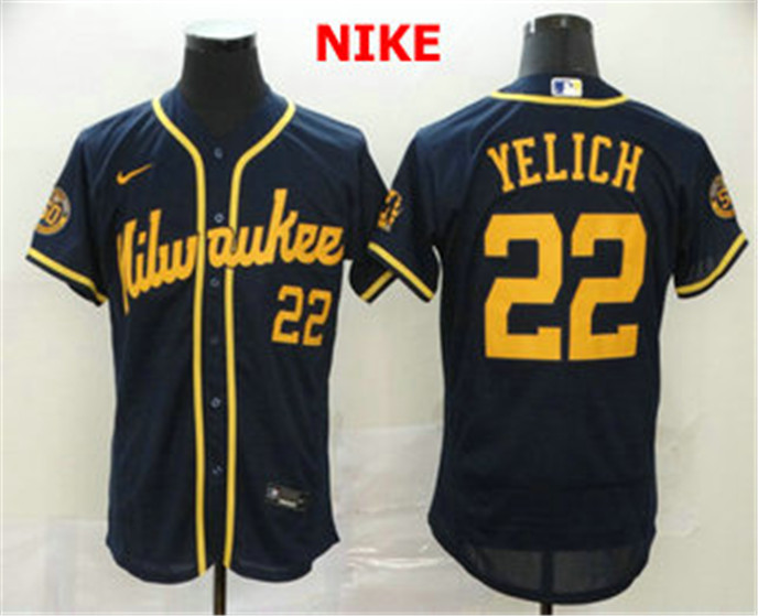 2020 Milwaukee Brewers #22 Christian Yelich Navy Blue Stitched MLB Flex Base Nike Jersey