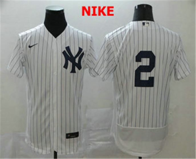 2020 New York Yankees #2 Derek Jeter White Home No Name Stitched MLB Flex Base Nike Jersey