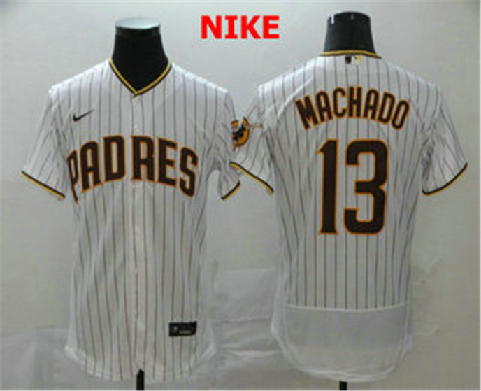 2020 San Diego Padres #13 Manny Machado White Pinstripe Stitched MLB Flex Base Nike Jersey
