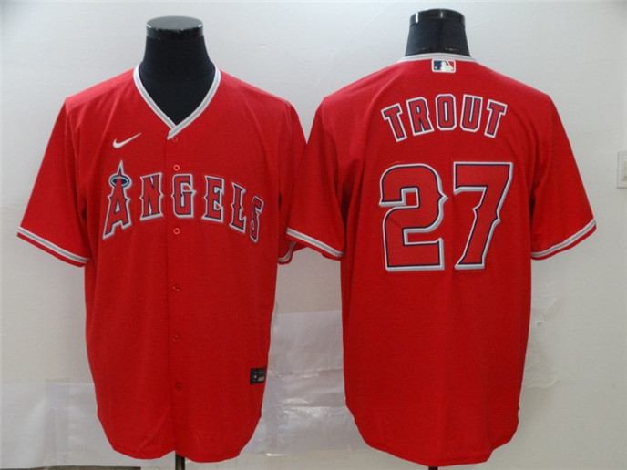 2020 Los Angeles Angels #27 Mike Trout Red Stitched MLB Cool Base Nike Jersey