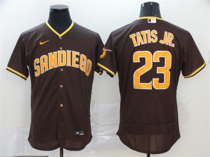 2020 San Diego Padres #23 Fernando Tatis Jr. Brown Pinstripe Stitched MLB Flex Base Nike Jersey